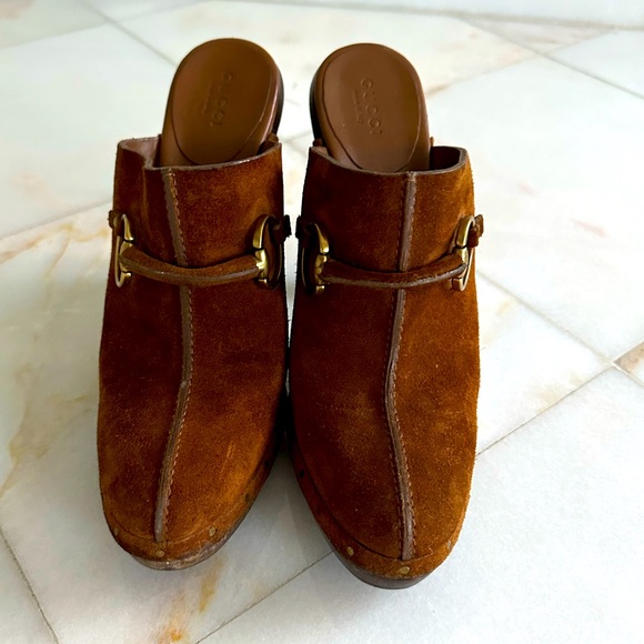 Gucci Brown Suede Clogs Size 9 - Picture 1 of 5